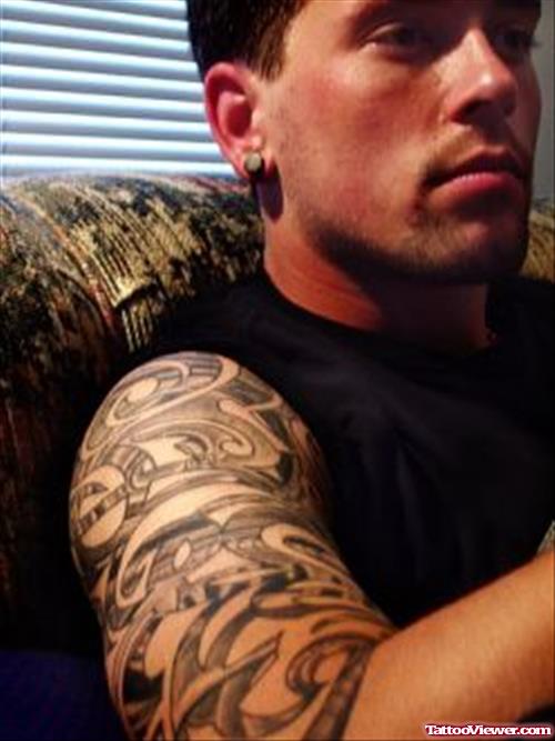 Grey Ink Half Sleeve Tattoos For Men