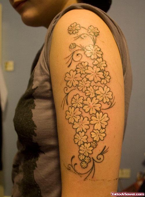Flowers Half Sleeve Tattoo For Girls