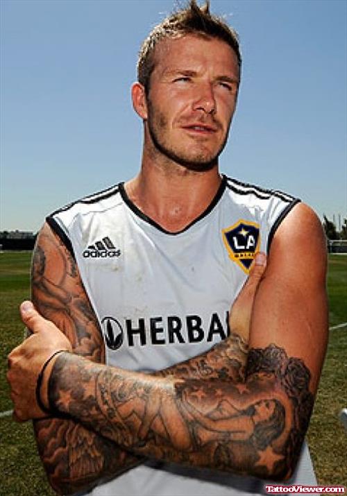 David Beckham With Half Sleeve Tattoo