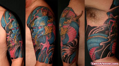 Colored Dragon Half Sleeve Tattoo
