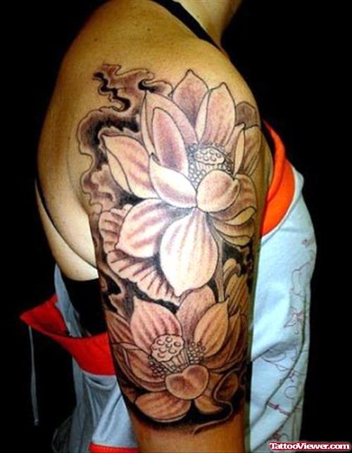Amazing Floral Flowers Half Sleeve Tattoo For Girls