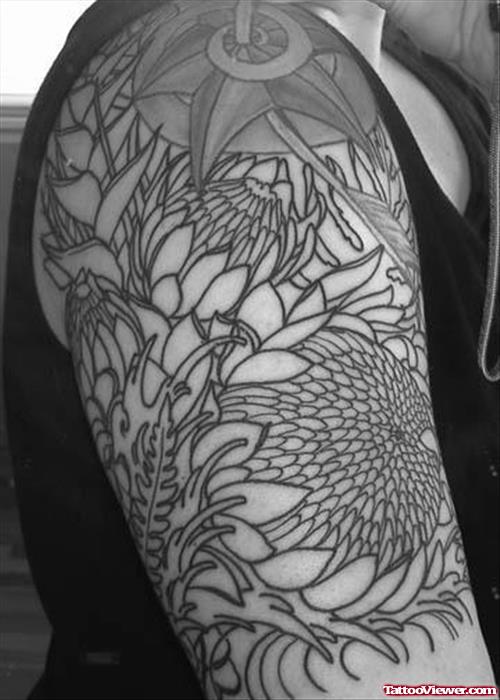 Lotus Flowers Half Sleeve Tattoo
