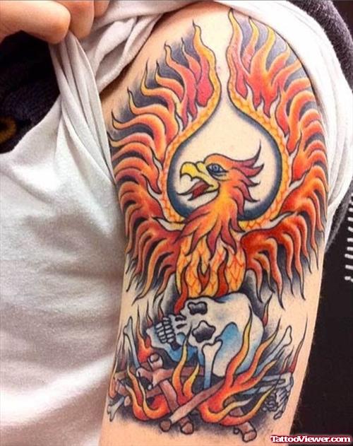 Colored Phoenix Half Sleeve Tattoo For Men
