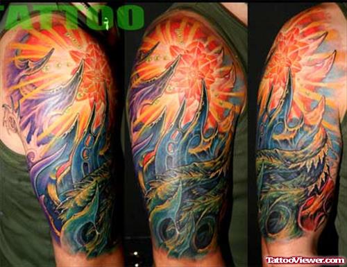 Colored Biomechanocal Half Sleeve Tattoo Design