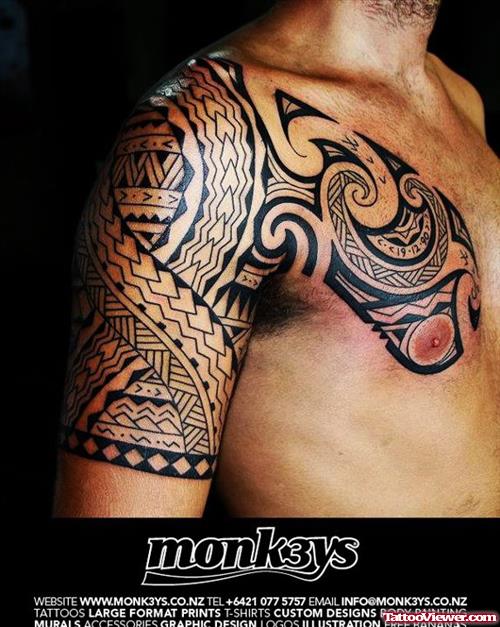 Amazing Hawaiian Tribal Half Sleeve Tattoo