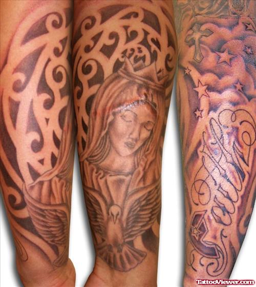 Virgin Mary Half Sleeve Tattoo Design
