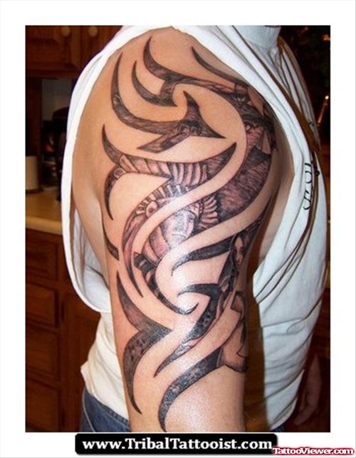 Grey Ink Tribal Half Sleeve Tattoo For Men