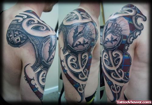 Color Tribal Half Sleeve Tattoo For Men