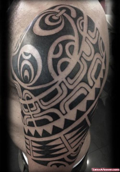Black Ink Tribal Half Sleeve Tattoo