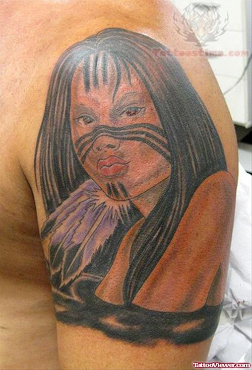 Indian Girl Tattoo On Half Sleeve