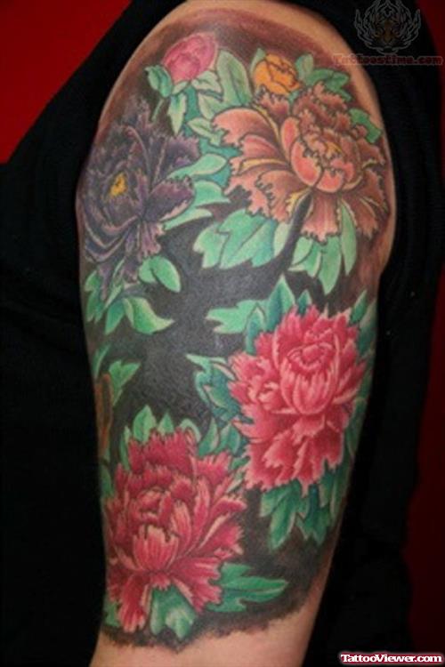 Half Sleeve Oriental Flower Tattoo