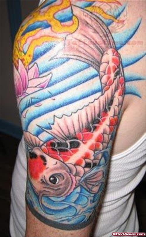 Koi and Water Lily Half Sleeve Tattoo