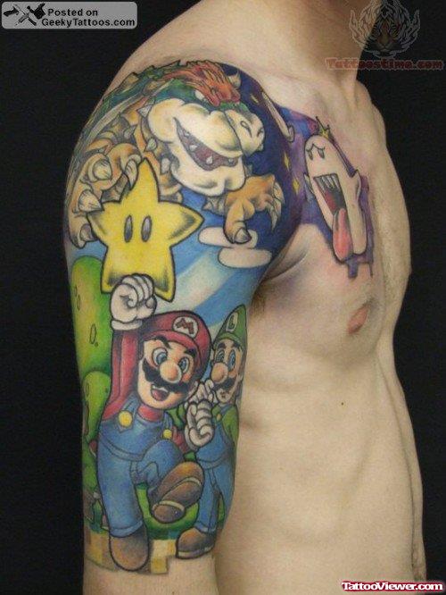 Super Mario Half Sleeve Tattoo