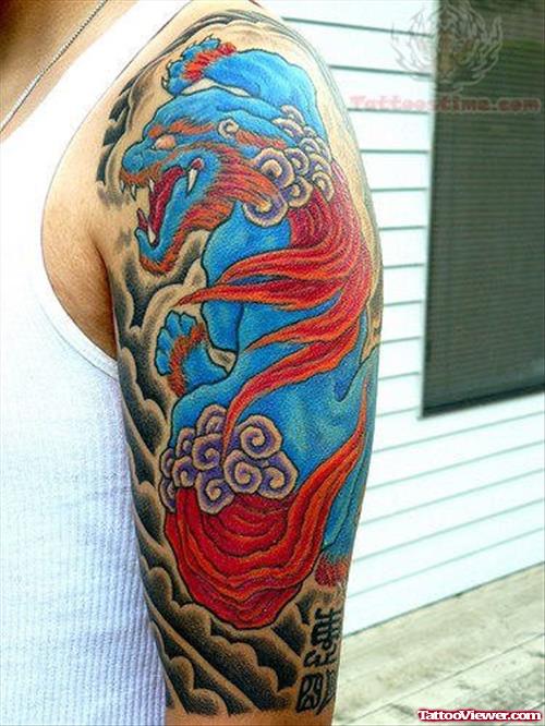 Half Sleeve Color Ink Dragon Tattoo