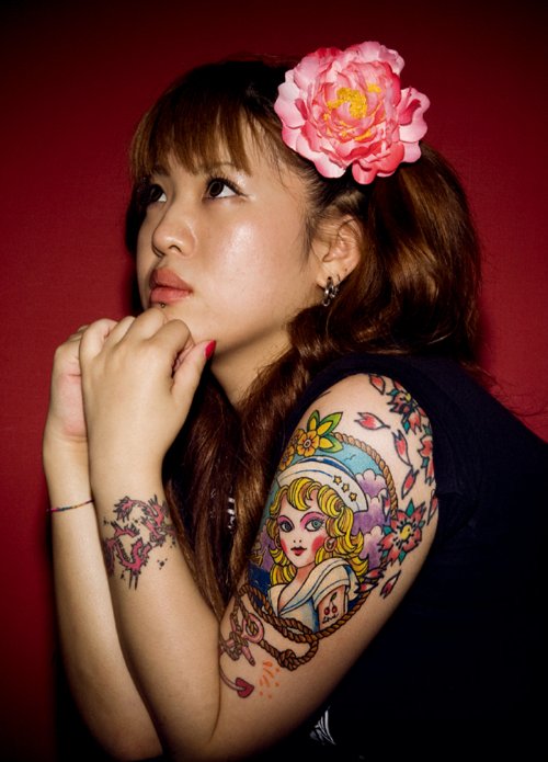 Color Flowers Half Sleeve Tattoo For Girls