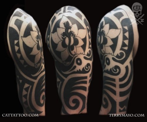 Black Ink Tribal Half Sleeve Tattoo Design