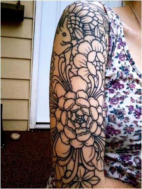 Amazing Grey Flowers Half Sleeve Tattoo For Girls