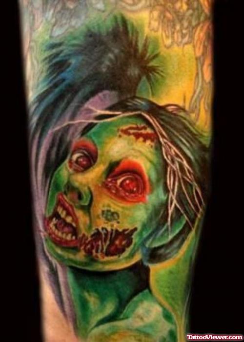 Beautiful Zombie Halloween Tattoo On Sleeve