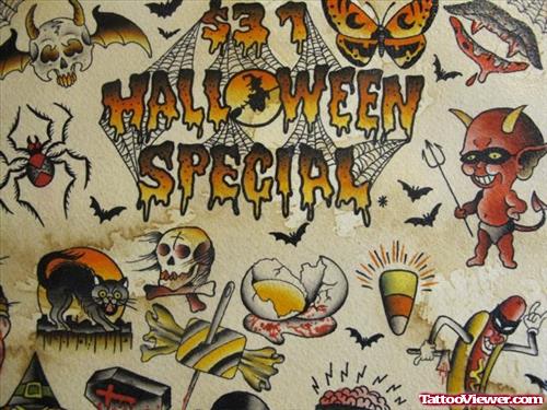 New Color Ink Halloween Tattoos Designs
