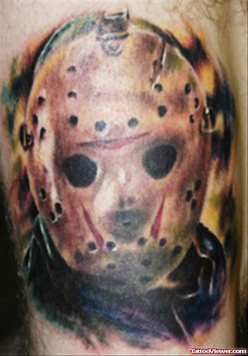 Jason Mask Halloween Tattoo On Shoulder