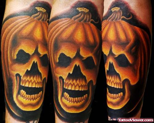 Halloween Skull Tattoo On Sleeve