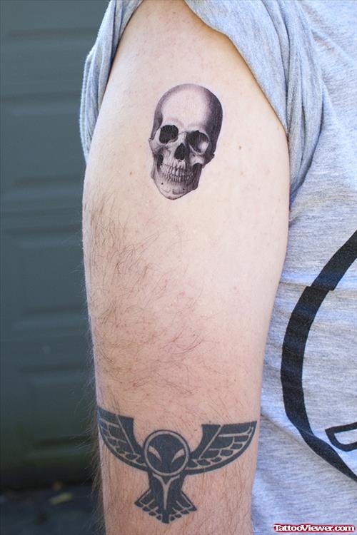 Grey Skull Halloween Tattoo On Sleeve
