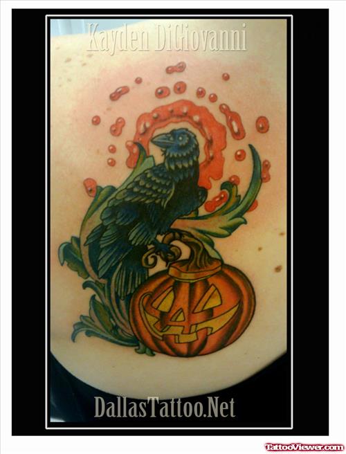 Crow And Pumpkin Halloween Tattoo
