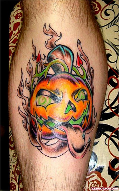 Color Ink Halloween Tattoo On Leg