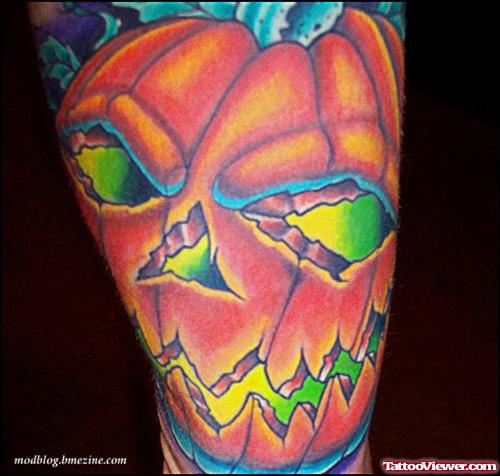 Color Halloween Pumpkin Tattoo On Sleeve