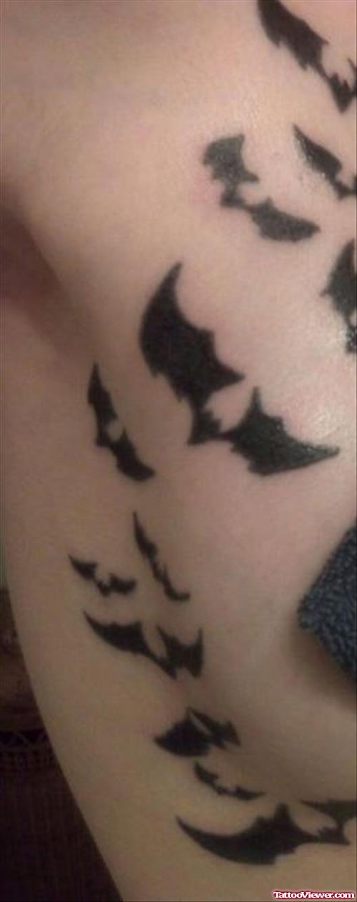Black Ink Flying Bats Halloween Tattoo