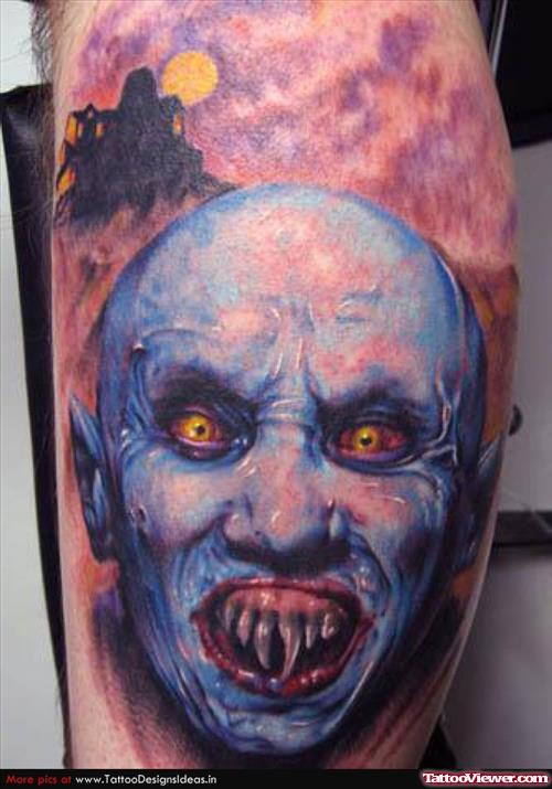 Zombie Halloween Tattoo On Leg