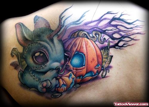 Color Ink Halloween Tattoo On Back