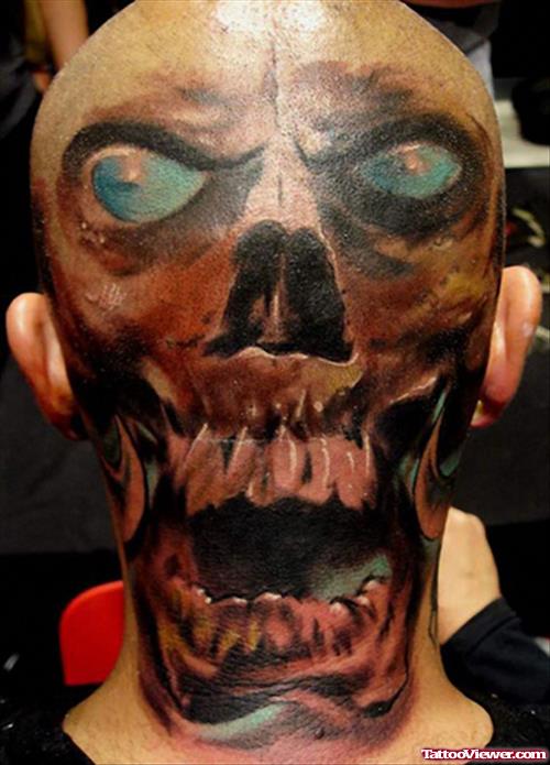 Color Devil Skulls Halloween Tattoo On Back