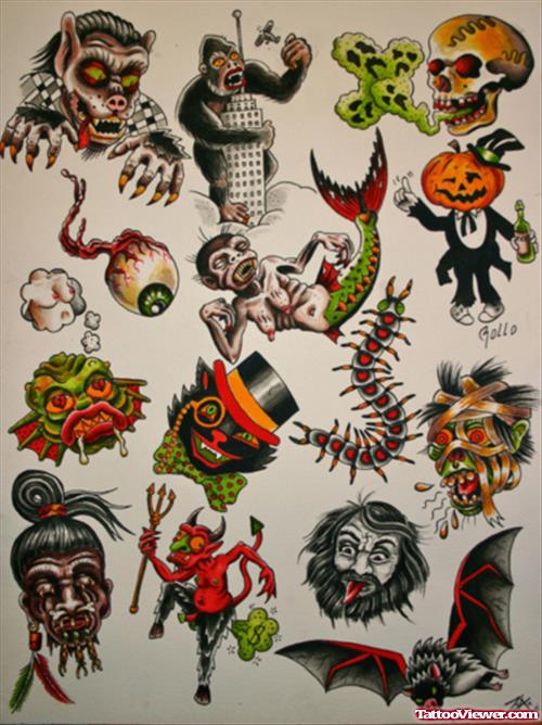Attractive Colored Halloween Tattoos Designs