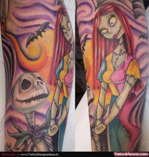 Unique Color Ink Halloween Tattoo On Full Sleeve