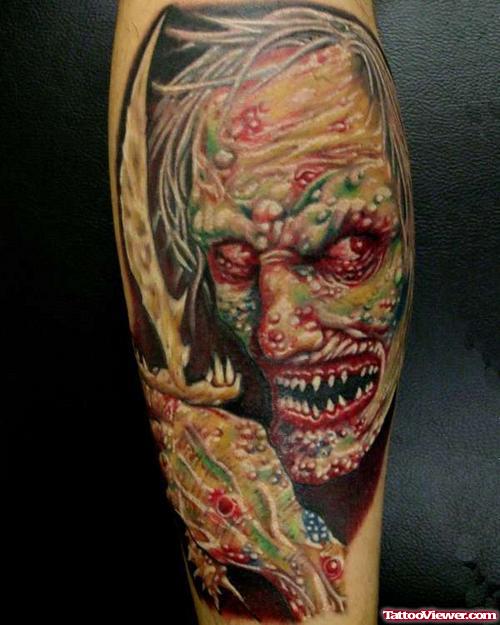 Zombie Halloween Tattoo On Sleeve