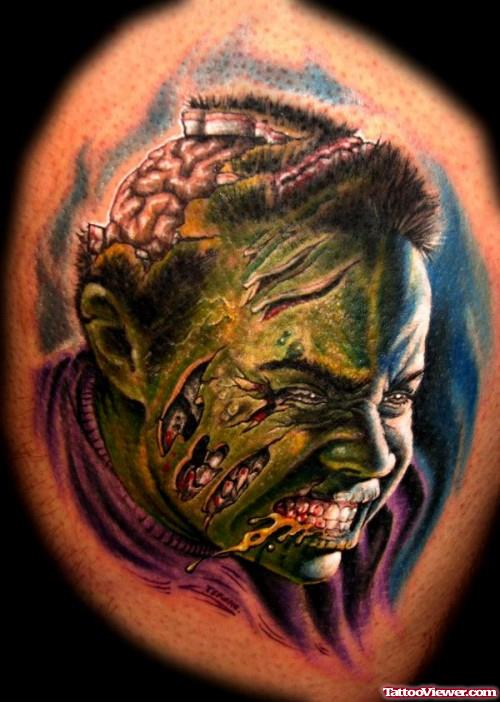 Awesome Colored Halloween Tattoo Design