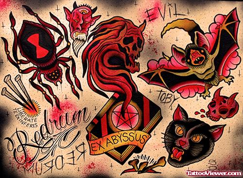 Red Ink Halloween Tattoo