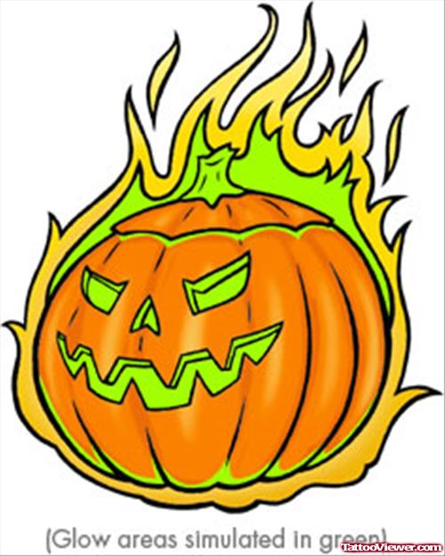 Flaming Halloween Pumpkin Tattoo Design