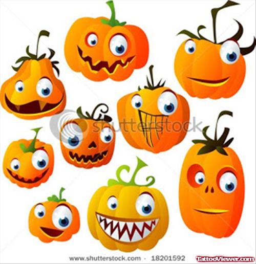 Colored Halloween Pumpkin Tattoos Designs