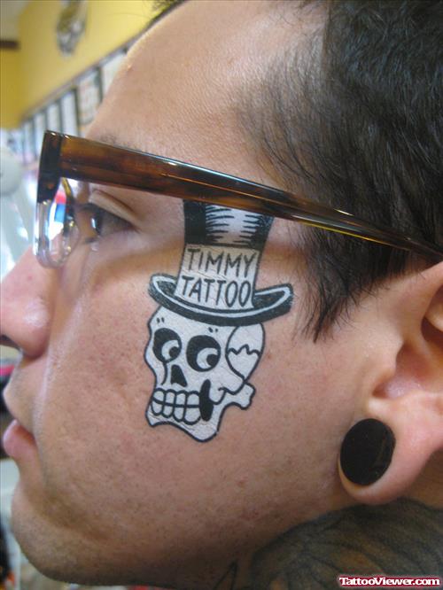 Halloween Skull With Hat Tattoo On Face