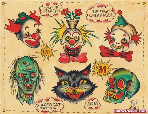 Fantastic Colored Halloween Tattoos Designs