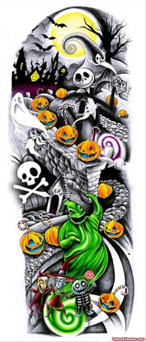 Crazy Colored Halloween Tattoos Designs