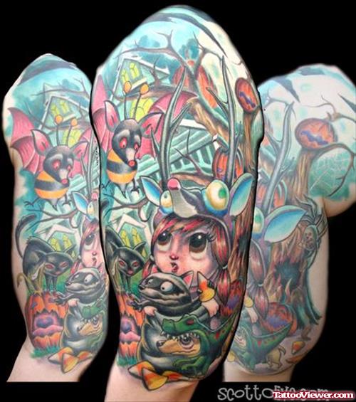 Cool Color Ink Halloween Tattoos Designs