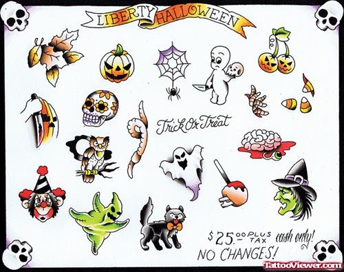 Cool Color Ink Halloween Tattoos Design