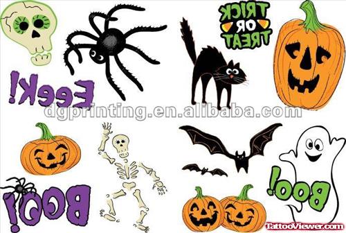 Color Halloween Tattoos Designs For Girls