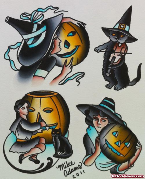 Classic Color Ink Halloween Tattoos Design