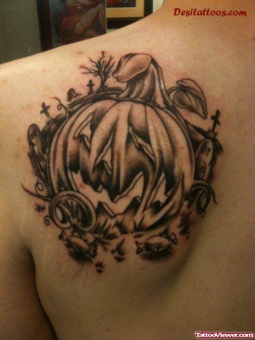 Left Back Shoulder Halloween Tattoo For Men