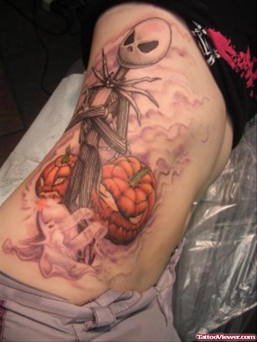 Halloween Tattoo On Girl Side Rib