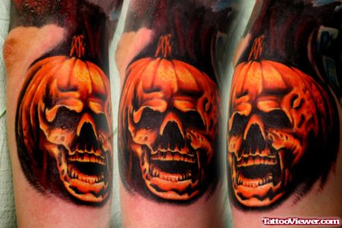Pumpkin Halloween Tattoo On Sleeve